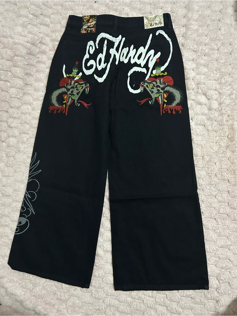 Ed Hardy Kids Black Wide-Leg Pants with Back Graphic